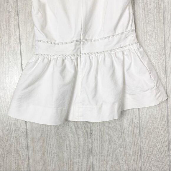 Kate Spade | White V-Neck Ruffle Peplum Sleeveless Blouse Size 4 - Picture 7 of 13